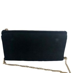 Women’s faux fur blk suede gold chain magnetic zipper crossbody envelope clutch